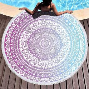 img 4 attached to 🌺 Stunning Bonsai Tree Mandala Beach Towel - Large Round Design with Tassels, Purple Bohemian Blanket & Oversized Yoga Mat Towel - Sand Proof & Versatile 59 Inches