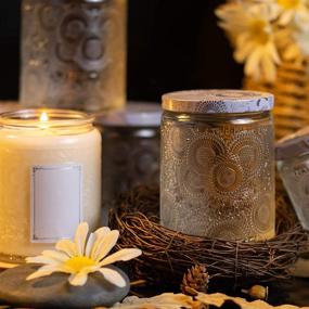 img 1 attached to 🕯️ 8 oz Pack of 9 Embossed Glass Candle Containers with Tin Lids and Labels