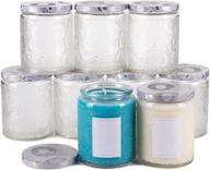 🕯️ 8 oz pack of 9 embossed glass candle containers with tin lids and labels logo