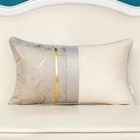 img 4 attached to 🔶 Alerfa 12 x 20 Inch Silver Gray White Geometric Striped Gold Leather Patchwork Velvet Cushion Case: The Ultimate Modern Lumbar Throw Pillow Cover for Luxurious Decor in Your Living Room, Bedroom, Couch, Sofa, or Car