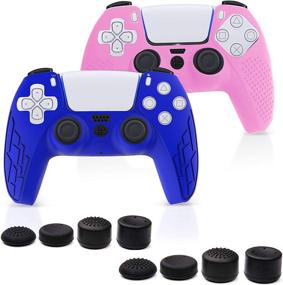 img 4 attached to 🎮 PS5 Silicone Controller Skin – High-Quality Controller Cover Grip for PS5 – Non-Slip Silicone Protective Cover with Thumb Grips – 2pcs Varying Textures + 8 Thumbs Controller Grips (Blue/Pink)...