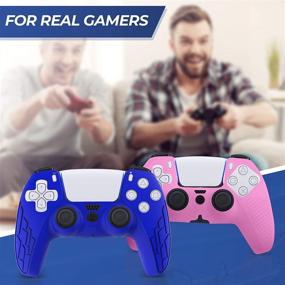 img 2 attached to 🎮 PS5 Silicone Controller Skin – High-Quality Controller Cover Grip for PS5 – Non-Slip Silicone Protective Cover with Thumb Grips – 2pcs Varying Textures + 8 Thumbs Controller Grips (Blue/Pink)...