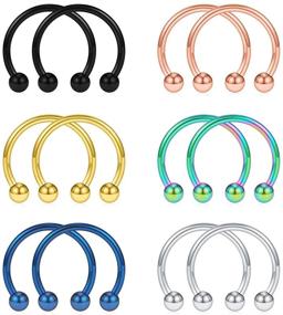 img 4 attached to 🔗 Stainless Steel Nose Hoop Rings Eyebrow Lip Ear Tragus Septum Piercing Set - SCERRING 12PCS 10-14mm Hanger Retainer 16G 14G 12G