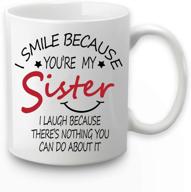 sister mug: my source of smiles & laughter - coffee cups for sisters, perfect birthday gifts for sister in law, brother, or sis - 11 ounce logo