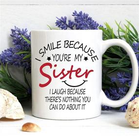 img 1 attached to Sister Mug: My Source of Smiles & Laughter - Coffee Cups for Sisters, Perfect Birthday Gifts for Sister In Law, Brother, or Sis - 11 Ounce