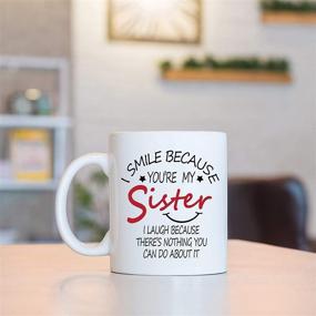 img 2 attached to Sister Mug: My Source of Smiles & Laughter - Coffee Cups for Sisters, Perfect Birthday Gifts for Sister In Law, Brother, or Sis - 11 Ounce