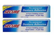 💧 secure waterproof denture adhesive: zinc free, extra strong hold - 1.4 oz (pack of 2) - upper, lower or partials logo