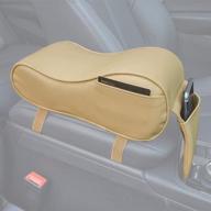 gspscn car center console armrest pad soft memory foam pu leather seat cushion with convenient storage pockets (beige) logo