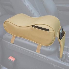 img 4 attached to GSPSCN Car Center Console Armrest Pad Soft Memory Foam Pu Leather Seat Cushion with Convenient Storage Pockets (Beige)