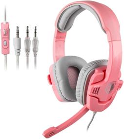 img 4 attached to 🎮 Pink Xbox One, PS4 PS5 Gaming Headset with Noise Cancelling Mic - Wired Over Ear Gamer Headphones for PC Mac Laptop, Smartphones - Volume Control Included