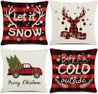 hajack christmas pillow covers & christmas decorations, set of 4, 18x18, featuring 🎄 red buffalo plaid truck, farmhouse, and deer pattern, soft linen fabric, ideal christmas gift logo