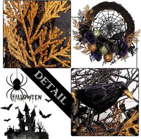 img 2 attached to 🎃 Valery Madelyn 24" LED Pre-Lit Halloween Wreath for Front Door with Crow and Artificial Rose, Black and Orange Halloween Decorations for Indoor Party Decor