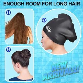 img 3 attached to 🏊 Waterproof and Tear-Proof Silicone Swim Caps for Women - Keep Hair Dry and Protected - Long Hair 2 Pack Swim Cap Set - Comfortable and Durable - Suitable for Girls 10+ Years
