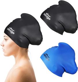 img 4 attached to 🏊 Waterproof and Tear-Proof Silicone Swim Caps for Women - Keep Hair Dry and Protected - Long Hair 2 Pack Swim Cap Set - Comfortable and Durable - Suitable for Girls 10+ Years