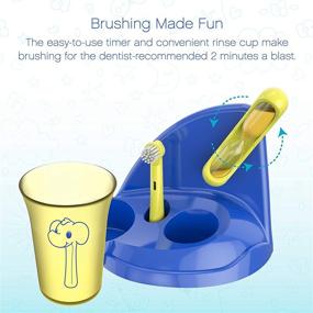 img 2 attached to Brusheez® Kids Safari Electric Toothbrush Set - Soft Bristles, Battery Operated, Easy On/Off, 2 Brush Heads, Animal Cover, Sand Timer, Rinse Cup, Base - Ages 3+ (Ollie The Elephant)