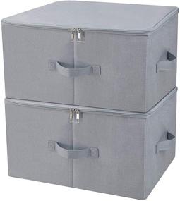 img 4 attached to 📦 Dust-Proof Storage Boxes with Zip Lid for Closet Clothing Organization, Breathable Fabric & Collapsible Design, Light Gray (2 pcs) - Ideal for Seasonal Garments