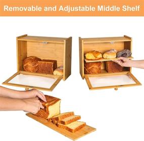 img 1 attached to 🍞 Efficiently Organize Your Kitchen with the TUILFUL Bamboo Bread Box: Large Capacity Bread Storage Solution with Adjustable Layer Bin, Toaster Tong, and Clear Window