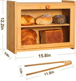 img 3 attached to 🍞 Efficiently Organize Your Kitchen with the TUILFUL Bamboo Bread Box: Large Capacity Bread Storage Solution with Adjustable Layer Bin, Toaster Tong, and Clear Window