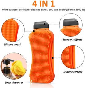 img 3 attached to 🧽 4-Piece Versatile Silicone Cleaning Brush Set - Yellow and Orange Kitchen Sponge Dishwashing Scrubbers with Multi-Purpose Scraper - Ideal for Dish, Kitchen, and Bathroom Cleaning