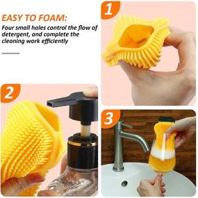 img 2 attached to 🧽 4-Piece Versatile Silicone Cleaning Brush Set - Yellow and Orange Kitchen Sponge Dishwashing Scrubbers with Multi-Purpose Scraper - Ideal for Dish, Kitchen, and Bathroom Cleaning