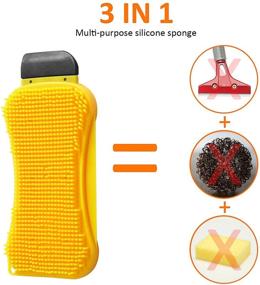 img 1 attached to 🧽 4-Piece Versatile Silicone Cleaning Brush Set - Yellow and Orange Kitchen Sponge Dishwashing Scrubbers with Multi-Purpose Scraper - Ideal for Dish, Kitchen, and Bathroom Cleaning