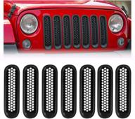 🚙 spurtar matte black front mesh grille upgrades - 7 pcs set for jeep wrangler jk 2007-2017 logo