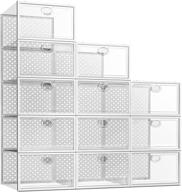 👟 efficient shoe organization: pinkpum 12 pack clear stackable shoe storage boxes for closet, ideal for size 11 sneakers logo