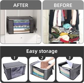 img 3 attached to 👚 SkyEx Shop Clothes Storage Bags with Zipper – Closet Organizers, Large Collapsible Storage Bins, Reinforced Handles & Thick Fabric for Blankets