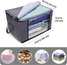 img 1 attached to 👚 SkyEx Shop Clothes Storage Bags with Zipper – Closet Organizers, Large Collapsible Storage Bins, Reinforced Handles & Thick Fabric for Blankets