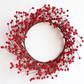 img 4 attached to 16 Inch Merry Christmas Wreath with Red Berry Garland: Festive Artificial Front Door Decoration