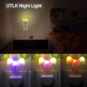 img 1 attached to 2-Pack UTLK Plug-In LED Mushroom Night Light Lamp with Dusk to Dawn Sensor - Color Changing Bed Nightlight LED Wall Light