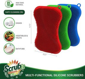 img 2 attached to 🧽 SCRUBIT Silicone Scrubbing Pad Sponges - Premium Non-Scratch Kitchen Scrubber - Odor-Free Cleaning Sponges for Dishes - Reusable Soft Dish Sponge - Blue Red Green Pads (3 Pack)