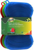 🧽 scrubit silicone scrubbing pad sponges - premium non-scratch kitchen scrubber - odor-free cleaning sponges for dishes - reusable soft dish sponge - blue red green pads (3 pack) logo