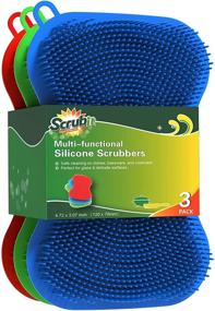 img 4 attached to 🧽 SCRUBIT Silicone Scrubbing Pad Sponges - Premium Non-Scratch Kitchen Scrubber - Odor-Free Cleaning Sponges for Dishes - Reusable Soft Dish Sponge - Blue Red Green Pads (3 Pack)