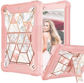 img 4 attached to Fingic iPad 6th Generation Case - Glitter Rose Gold Marble Heavy Duty Shockproof Kickstand Rugged Protective Case for iPad 9.7 (2018/2017)