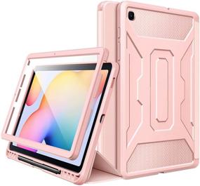 img 4 attached to MoKo Case for Samsung Galaxy Tab S6 Lite 10.4 2020 - Full-Body Shockproof Cover with Screen Protector, Pencil Holder - Rose Pink