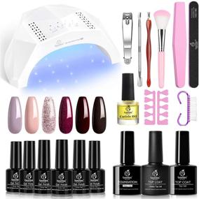 img 4 attached to 💅 48W Nail Lamp Gel Nail Polish Kit with Beetles Pink Purple Shade, Brown Glitter Starter Kit, and Burgundy Manicure Set - Soak Off Gel Polish with DIY Home Nail Designs