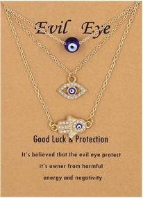 img 4 attached to 🧿 Baydurcan Dainty Evil Eye & Hamsa Necklace Set: Turkish Blue Eye Hand Pendant Jewelry for Protection - 3pcs Lucky Gift for Women Girls