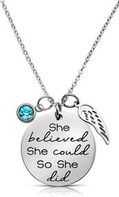 img 2 attached to 🌟 She Believed She Could So She Did" Inspirational Mantra Quote Pendant Charm Necklace - Encouragement Jewelry Gift for Girls, Teens, and Women