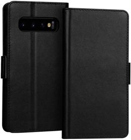 img 4 attached to 📱 FYY Samsung Galaxy S10 6.1" Luxury Cowhide Genuine Leather Wallet Case - RFID Blocking, Kickstand, Card Slots - Black