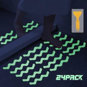 img 4 attached to Luminous Bathtub Non Slip Stickers - Anti Skid Treads Tape with Premium Scraper | Glow in The Dark Tape | 24 pcs Adhesive Shower Slip Strip for Bath, Boats, Stairs, Swimming Pools, and Health Clubs