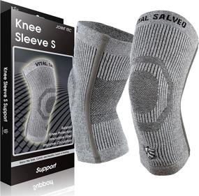 img 4 attached to 🏋️ Vital Salveo Knee Sleeve Brace for Men and Women - Compression Protective Recovery Support for Running Gym Workout Sports - Pain Relief - 1 Pair - Light Grey - Large