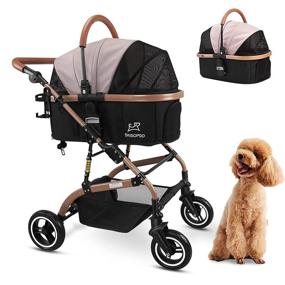 img 4 attached to 🐾 SKISOPGO 3-in-1 Pet Strollers: Convenient Foldable Travel Gear for Small to Medium Dogs, Cats & More (Khaki)