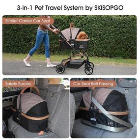 img 3 attached to 🐾 SKISOPGO 3-in-1 Pet Strollers: Convenient Foldable Travel Gear for Small to Medium Dogs, Cats & More (Khaki)