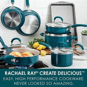 img 3 attached to 13-предметный набор посуды Rachael Ray цвета морской волны с антипригарными кастрюлями и сковородами - создавайте вкусные блюда!