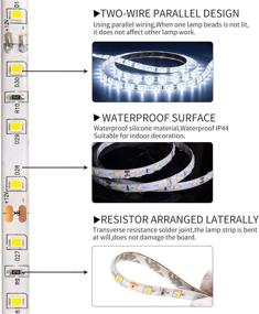 img 3 attached to 🔆 Marreal Диммируемые световые полосы LED с дневным белым светом 16,4 фута - Водозащитное оформление для спальни, кухни и зеркала - Прилагается сетевой адаптер с сертификатом UL и диммер на прикосновение.