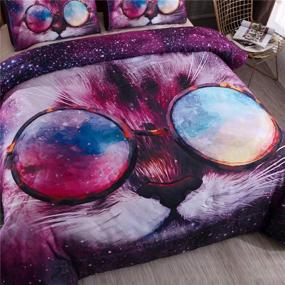 img 2 attached to 🐱 Galaxy Comforter Sets Queen for Kids - Cool Cat with Glasses Design - Soft Lightweight Animal Printed Bedding Quilt Set (Multi, Queen)
