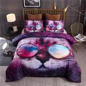 img 4 attached to 🐱 Galaxy Comforter Sets Queen for Kids - Cool Cat with Glasses Design - Soft Lightweight Animal Printed Bedding Quilt Set (Multi, Queen)