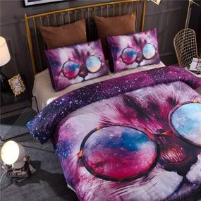 img 3 attached to 🐱 Galaxy Comforter Sets Queen for Kids - Cool Cat with Glasses Design - Soft Lightweight Animal Printed Bedding Quilt Set (Multi, Queen)