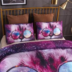 img 1 attached to 🐱 Galaxy Comforter Sets Queen for Kids - Cool Cat with Glasses Design - Soft Lightweight Animal Printed Bedding Quilt Set (Multi, Queen)